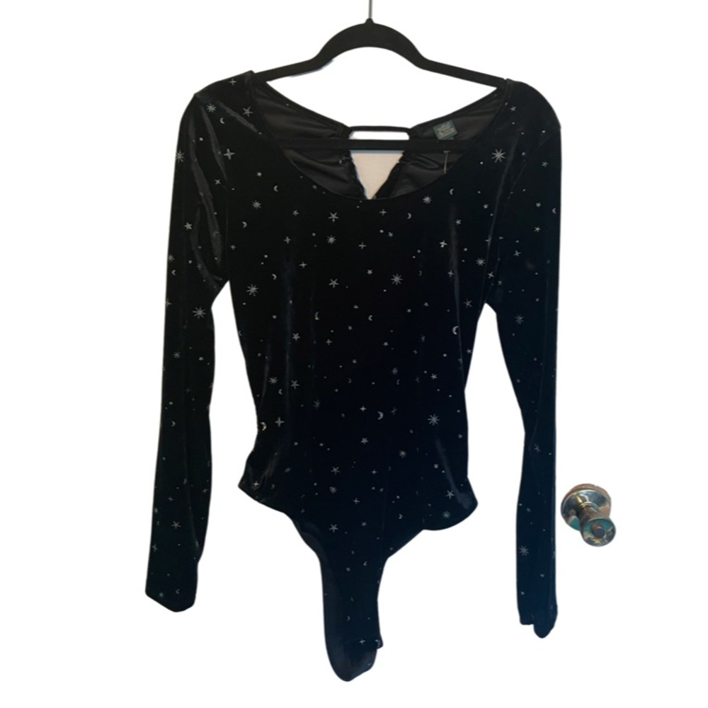 Velvet stars & moons open back body suit